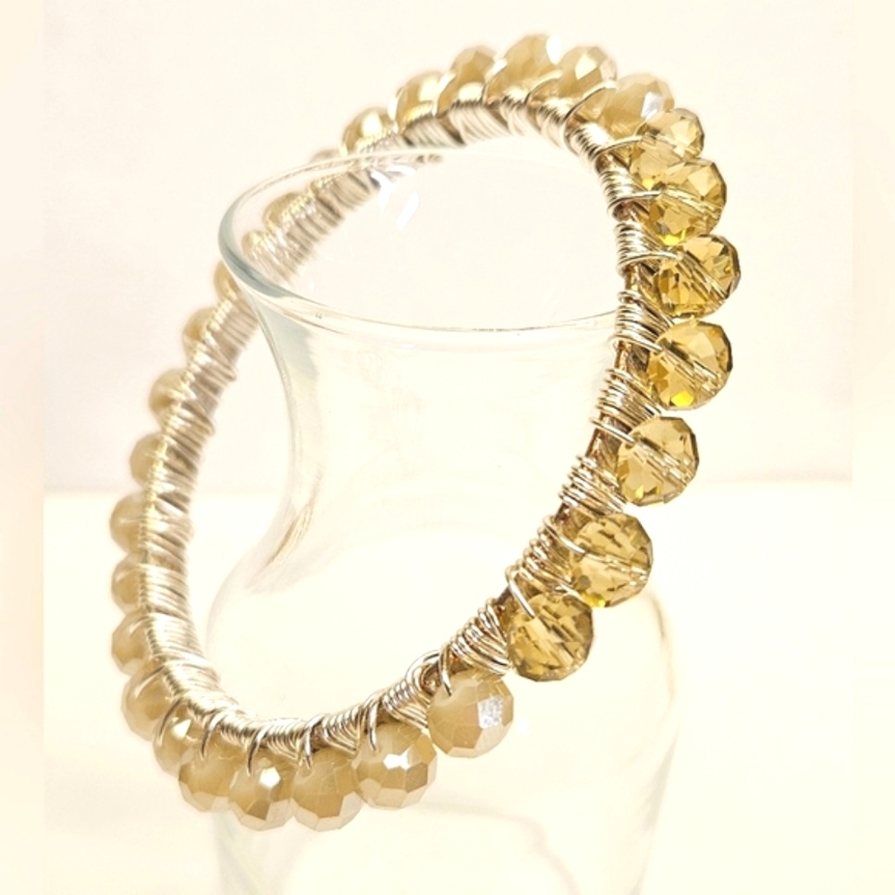 Wire Wrapped Crystal Beaded Bangle - Picture 3 of 5